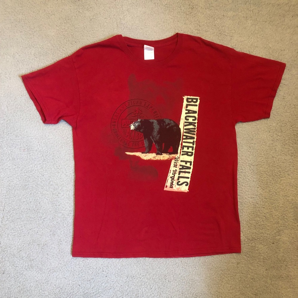 Vtg 00s Blackwater Falls West Virginia Bear T-Shirt Red Mens Large Black Bear WV